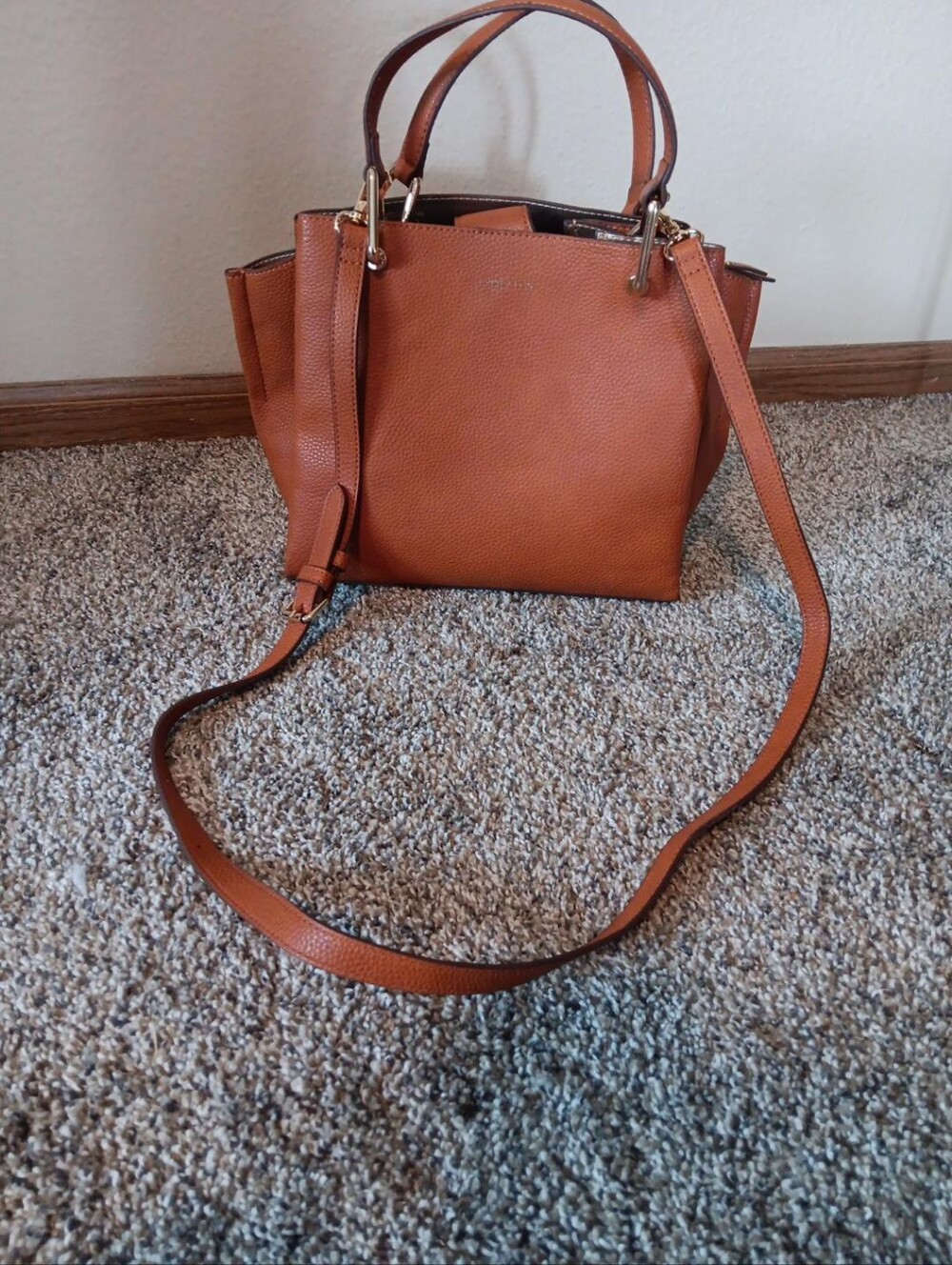 Anne Klein Cognac Brown Satchel Crossbody Handbag